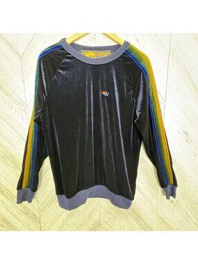 Aviator Nation Velvet Velour Crewneck Sweatshirt Unisex Large Navy Blue 5 Stripe